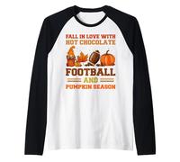 Innamorati della Stagione del Calcio e della Zucca con Cioccolata Calda Maglia con Maniche Raglan