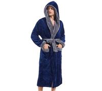 Inner Wish Accappatoio da uomo con cappuccio, accappatoio lungo in peluche, comodo e caldo, accappatoio peloso per spa maschile con tasche, Blu Navy + grigio scuro, Large-X-Large