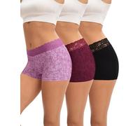 INNERSY Boxer Donna Cotone Culotte Pizzo Mutande Vita Media Pantaloncini Intimo Comodo Pacco da 3 (XL, Nero, Rosa Rossa, Rosa Viola)