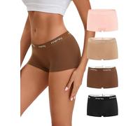INNERSY Boxer Donna Cotone Elasticizzato Mutande Vita Media Hipster Culotte Midi Boyshorts 4 Pack (2XL, Rosa, Kaki, Nero, Marrone)