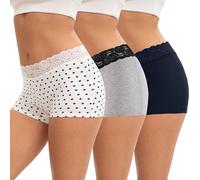 INNERSY Mutande Boxer Donna Cotone Pizzo Pantaloncino Culotte Pacco da 3 | Cavallo 100% Cotone, Intimo Vita Media Elasticizzato, Boyshorts Hipster, Pantaloncini Sottogonna Traspiranti, Senza Etichetta