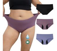 INNERSY Mutande Ciclo Mestruale Donna Flusso Abbondante Slip Mestruali Taglie Forti Cotone Pacco da 3 (3XL, Nero, Blu, Viola)