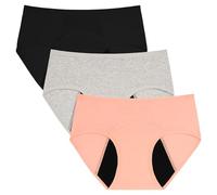Innersy Mutande mestruali per ragazze, in cotone, a prova di perdite, confezione da 3 pezzi, Rosa/nero/grigio, 14-16 Jahre