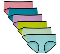 INNERSY Mutande Ragazza 14 Anni Cotone Slip 12 16 13 10 Culotte Sporttive Mutandine Pacco da 6 (14 Anni, Iridescente con Piping Nero)