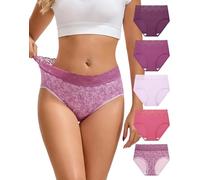INNERSY Slip Donna Cotone Vita Alta Mutande con Pizzo Elastico Culotte Mutandine Comode Pacco da 5 (M, Serie Rose Viola)