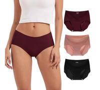 INNERSY Slip Donna Senza Cuciture Microfibra Mutande Invisibile Culotte Vita Media Pacco da 3 (XL, Nero, Rosso Scuro, Rosa)