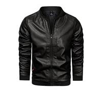 Innerternet Giacca da aviatore, da uomo, classica, 100% vera pelle, giacca da motociclista, giacca invernale in pelle con colletto alto, giacca da uomo per autunno e inverno, Nero , L