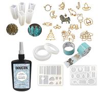 INNICON 250 G Rivestimento Trasparente indurente UV Resina 9 Silicone Forma 14X Open Back Lunette 2X Traceless Tape 100 Eye Pin per la Decorazione Fai da Te collane bracciali Charms