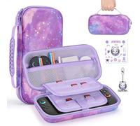 innoAura Custodia Switch 2 per Console Switch 2, Viola Galassia Custodia Protettiva in PU, Custodia da Viaggio con Tasca in Rete XL, Slot Tracker, Doppia Cerniera, Maniglia, Ciondolo e Sticker