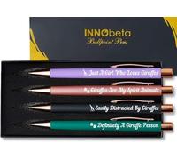 INNObeta Set di 4 penne a sfera con giraffa, regalo per amanti delle giraffe, donne e ragazze, perfette per compleanno, Natale, festa della mamma
