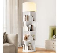 INNOD Libreria rotante con luce, 4 ripiani, libreria girevole a 360°, piccola mensola angolare per camera dei bambini, camera da letto, soggiorno, ufficio domestico e aree compatte, bianca