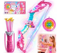 Innofans Set per bambini con arco e freccia a forma di unicorno, con luce LED, giocattolo per tiro con l'arco, giochi all'aperto con bersaglio, frecce a ventosa e caraffa, giocattolo a partire dai 3 4