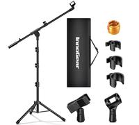 InnoGear Supporto per microfono, confezione da 2 supporti per microfono da pavimento, altezza regolabile, con borsa per il trasporto, 2 clip per microfono da 3/8" a 5/8", adattatore per canto podcast