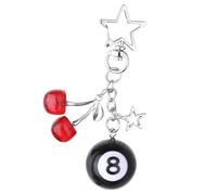 InnoHHustle Portachiavi con 8 palline da biliardo con ciondolo a forma di ciliegia rossa, portachiavi con otto sfere con stella, per uomo, colore nero fortunato n. 8, idea regalo (2,5 cm), Rosso,