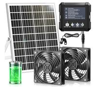INNOLAND Ventilatore solare con pannello solare da 25 W, batteria da 7500 mAh, timer, ventola solare IP65, per giorni e notti nuvolosi, ventilatore solare impermeabile per piccoli polli, capannoni