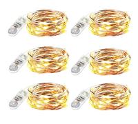 innolife Set di 6 catene luminose con timer, catena di luci a batteria in rame, 2 m, 20 LED, per Natale, funzionamento a batteria, impermeabile, bottiglia decorativa, bianco caldo