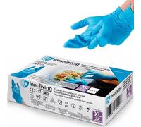 Innoliving Guanti Monouso in Nitrile Azzurro Senza Polvere, Food 3gr e Multiuso 3.5gr, Taglie S-M-L-XL, Resistenti e Senza Lattice, Confezione da 100 Pezzi (Guanti Food 3gr, XL)