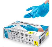 Innoliving Guanti Monouso in Nitrile Azzurro Senza Polvere, Food 3gr e Multiuso 3.5gr, Taglie S-M-L-XL, Resistenti e Senza Lattice, Confezione da 100 Pezzi (Guanti Multiuso 3.5gr, L)