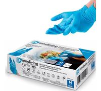 Innoliving Guanti Monouso in Nitrile Azzurro Senza Polvere, Food 3gr e Multiuso 3.5gr, Taglie S-M-L-XL, Resistenti e Senza Lattice, Confezione da 100 Pezzi (Guanti Food 3gr, M)