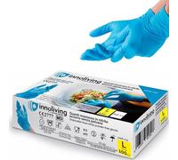 Innoliving Guanti Monouso in Nitrile Azzurro Senza Polvere, Food 3gr e Multiuso 3.5gr, Taglie S-M-L-XL, Resistenti e Senza Lattice, Confezione da 100 Pezzi (Guanti Food 3gr, L)