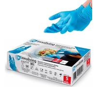 Innoliving Guanti Monouso in Nitrile Azzurro Senza Polvere, Food 3gr e Multiuso 3.5gr, Taglie S-M-L-XL, Resistenti e Senza Lattice, Confezione da 100 Pezzi (Guanti Food 3gr, S)