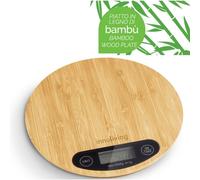 Innoliving Bilancia Digitale da Cucina in Bambu con Tagliere 2-in-1 e Design Elegante, Alta Precisione, Funzione Tara, Display LCD, Piattaforma Ampia (Rotonda)