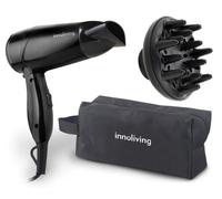 Innoliving Asciugacapelli Phon INN-618,Asciugacapelli Fon Pieghevole Compatto Professionale 1600W, Tasto Aria Fredda e 2 Velocità,con Diffusore e Custodia Inclusi, Manico Pieghevole, Nero, 1.0 unità
