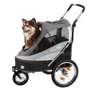 Innopet Sporty Dog Trailer Deluxe Nero/Argento - Passeggino per cani e rimorchio per bicicletta 2 in 1 con copertura antipioggia Capacità 30 kg - Bandiera - Barra di traino e connettore per bicicletta