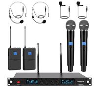 innopow Sistema microfonico wireless a 4 canali, microfono senza fili Quad UHF in metallo, 2 microfoni portatili, 2 microfoni bodypack, lunga distanza 150-200 m, frequenza fissa, 16 ore di utilizzo