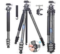 INNOREL P254CF Treppiede da viaggio in fibra di carbonio da 160 cm, treppiede professionale per fotocamera digitale DSLR da viaggio con testa a sfera centrale a bassa gravità, colonna centrale a forma