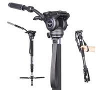 INNOREL VM75CK Monopiede Professionale in Fibra di Carbonio con Testa Fluida, base Treppiede Rimovibile e Supporto Monopiede Flessibile per Fotocamere DSLR, Telescopice, Videocamere, Max Carico 6kg