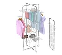 Innotic Stendibiancheria per interni pieghevole, asciugatrice a 4 livelli, con 4 ruote, facile da spostare e trasportare, 48 barre e 2 flange grande spazio asciutto biancheria (168-bianco + grigio)