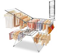 Innotic Stendibiancheria Salvaspazio 33 Aste,Stendino Verticale Pieghevole Allungabile a 2 Livelli,Stendipanni Richiudibile Regolabile in Acciaio Inox per Esterno Interno Balcone,Portatile,grigio