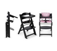 Ms BabyWorld Seggiolone PIEGHEVOLE Full per bambini in legno, completamente pieghevole, evolutivo, seggiolone, ergonomico, regolabile, sicuro, Nero/Rosa