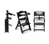 Ms BabyWorld Seggiolone PIEGHEVOLE Full per bambini in legno, completamente pieghevole, evolutivo, seggiolone, ergonomico, regolabile, sicuro, Nero/Grigio