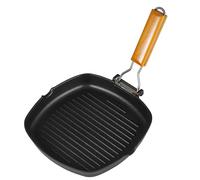 Innovacook Bistecchiera a induzione con manico pieghevole in legno, 24 cm, in alluminio pressofuso, antiaderente, per fornelli a gas e a induzione, ideale per campeggio, barbecue, bistecche, hamburger