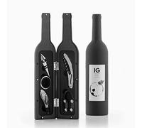 InnovaGoods® Astuccio a Bottiglia per Utensili da Vino, 5 Pezzi Eleganti e Funzionali, Design Originale e Magnetico, Nero, 7x7x33 cm, Metallo