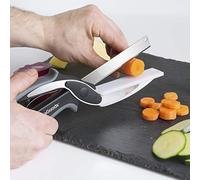 InnovaGoods - Coltello-Forbici con Mini Tagliere Integrato, Utensile da Cucina Multifunzione, Design Ergonomico Antiscivolo, Acciaio Inossidabile, Nero/Grigio