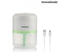 Innovagoods Echoppie Mini Picadora Recargable - Potencia 40W - Capacidad 250ml - Cuchillas de Acero Inoxidable - Bateria de 1300mAh - Velocidad de 30.000rpm - Color Gris Verde y Transparente