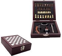 InnovaGoods IG115540 - Kit Accessori Vino E Gioco Degli Scacchi, Cavatappi, Anello Anti goccia, Tappo Aereatore, Termometro, Marrone