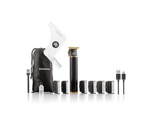 InnovaGoods Rasoio da barba con 6 pettini da taglio, include stencil per rasatura da barba, macchina per il taglio dei capelli, rasoio elettrico da uomo, display LCD, borsa per il trasporto
