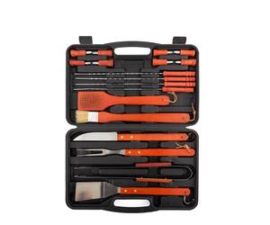 Innovagoods Set di accessori per barbecue da 18 pezzi con custodia per il trasporto - Spatola - Forchetta - Coltello - Pinze - Spazzola - Spazzola per la pulizia - 12 spiedini assortiti - 40x27x6 cm -