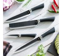InnovaGoods - Set di Coltelli Black Shark Swiss Q Namiutsu 4 pezzi, Lame in Acciaio Inossidabile, Rivestimento Ceramico Antiaderente, Manici Ergonomici, Nero, Plastica
