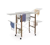 InnovaGoods Stendibiancheria Verticale Pieghevole - 38 Sbarre, Capacità Elevata, Salvaspazio, ABS/Acciaio Inox, Supporto Scarpe, Ruote con Blocco, Bianco