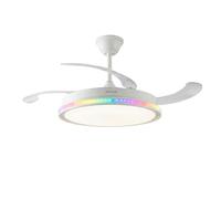InnovaGoods - Ventilatore da soffitto con luce LED centrale e anello RGB multicolore, telecomando, pale retrattili, 6 velocità, funzione estate-inverno, timer, motore DC, silenzioso, 70 W