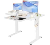 INNOVAR Scrivania in vetro con cassetti, scrivania elettrica regolabile in altezza, 101 x 61 cm, piano in vetro temperato, scrivanie per casa e ufficio, bianco