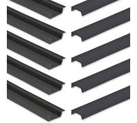 INNOVATE 5 profili in alluminio a LED, 2 m, per strisce LED fino a 12 mm di larghezza, profilo in alluminio, da incasso, colore nero, con diffusore, colore nero