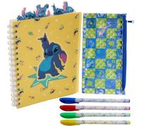 Innovative Designs Diario Disney Stitch con penne gel, quaderno a spirale e astuccio, 96 pagine a righe, 8 x 7