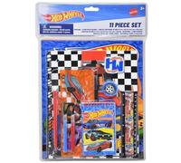 Innovative Designs Hot Wheels - Set di articoli per il rientro a scuola, con quaderno, cartelline, pad, custodia, pennarello, matita, gomma, righello e temperamatite, 11 pezzi