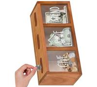 Innovativo contenitore di risparmio in legno con pannelli in acrilico trasparente e gancio montabile a parete per educazione finanziaria gestione del denaro